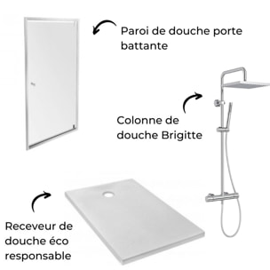 Receveur Ipso + paroi porte pivotante niche + colonne douche Brigitte