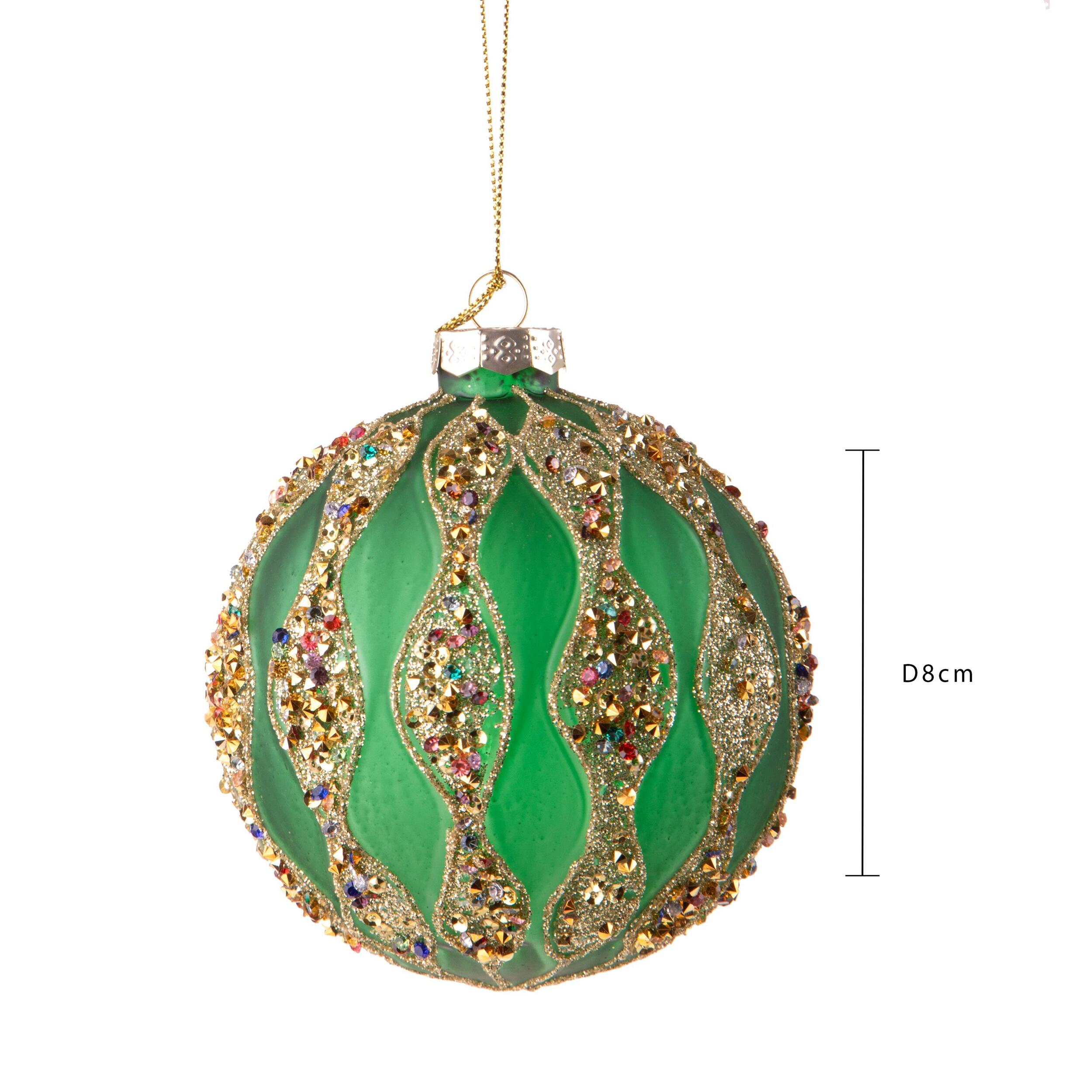 Sfera con Onde e Decori - Pezzi 4- Colore Verde - 10x10Hx10cm - Bianchi Dino