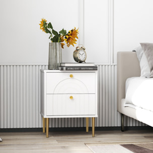 Pack de 2 Mesitas de Noche Mesillas de Noche Dormitorio con 2 Cajones y Patas de Acero Estilo Moderno 40x35x50 cm Blanco