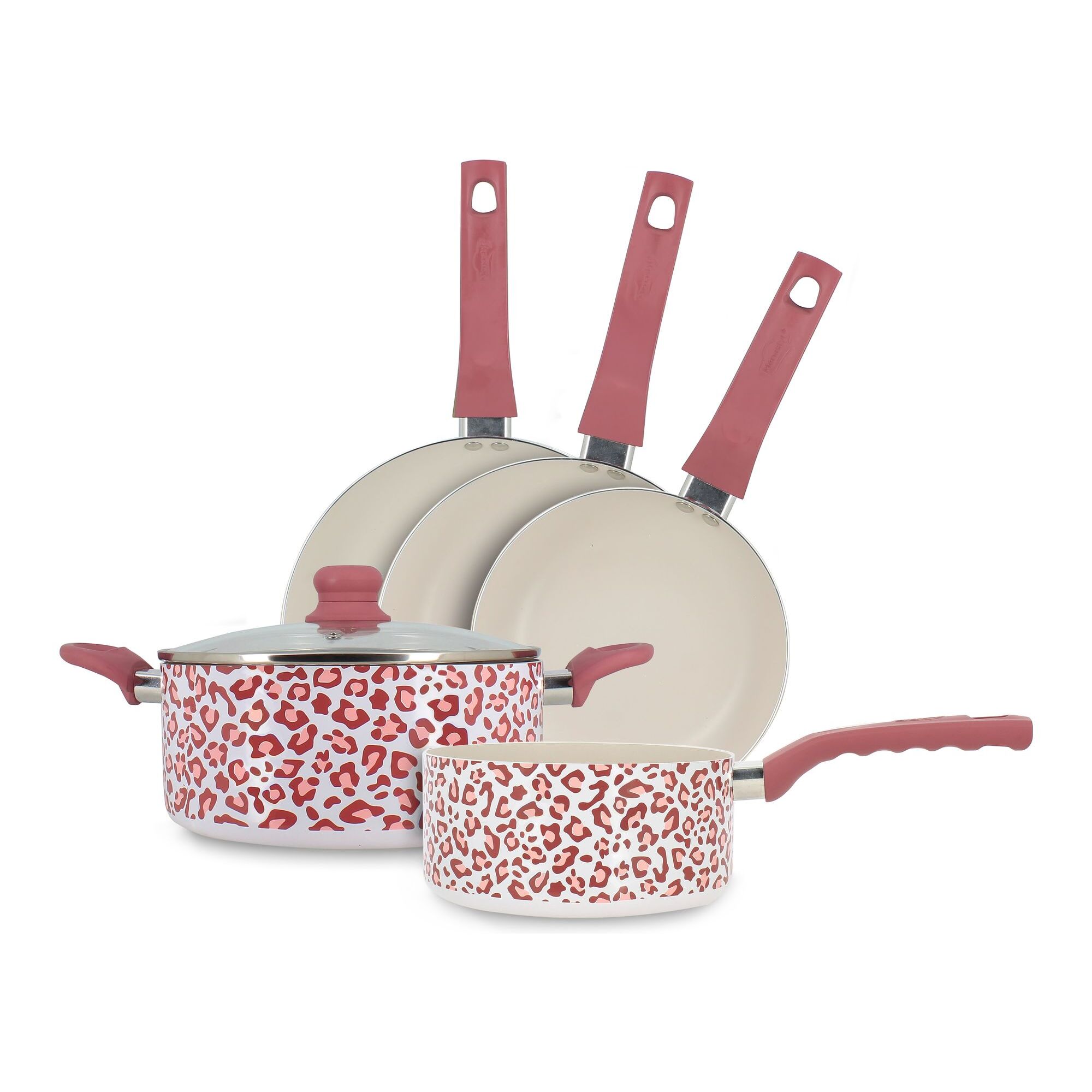 Batterie de cuisine en aluminium recyclé motif léopard rose LEOPARD