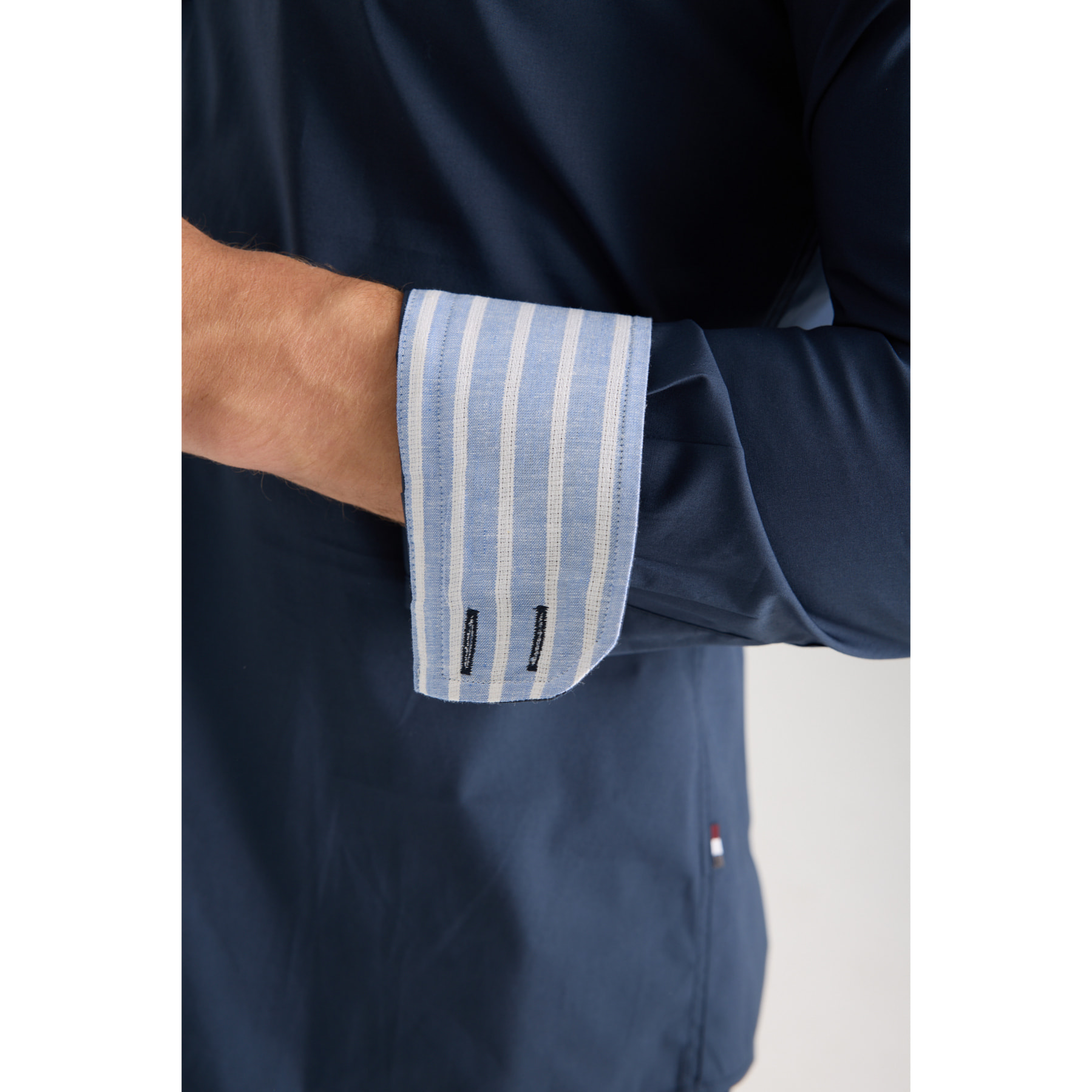 Camicia Uomo 2 Bottoni Button Down Slim Popeline Stretch Unito Blu
