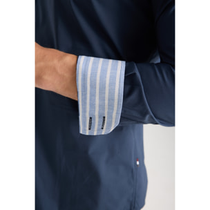 Camicia Uomo 2 Bottoni Button Down Slim Popeline Stretch Unito Blu