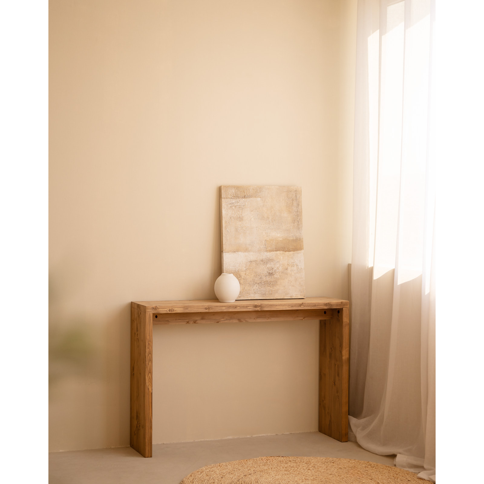 Console en bois massif ton chêne foncé 120x80cm Hauteur: 80 Longueur: 120 Largeur: 30