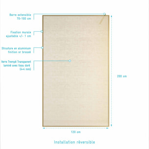 Paroi de douche 120x200cm - Verre feuilleté avec tissu doré - Encadrement Or Doré Brossé - COUTURE