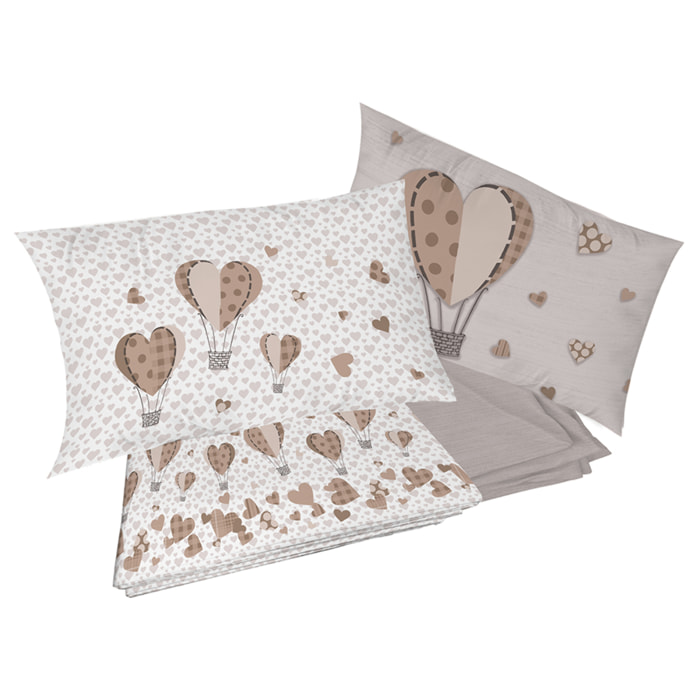 Completo letto mongolfiera beige 100% cotone
