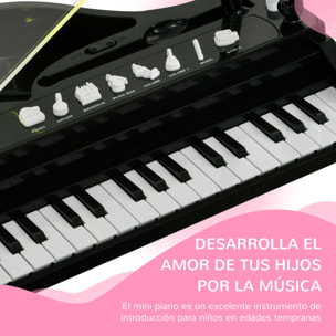 Piano Electrónico Infantil de 32 Teclas Juego de Piano con Micrófono Taburete Luces 22 Canciones 4 Sonidos Patas Desmontables y Volumen Ajustable 37x30,5x60,4 cm Negro