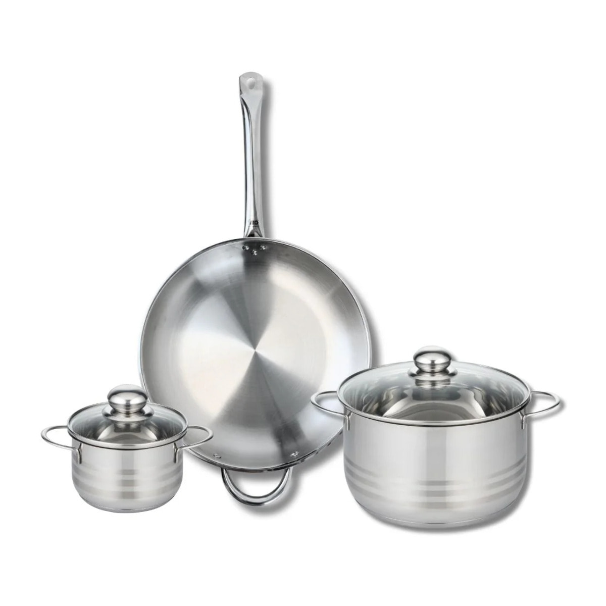 Ensemble de 1 Poêle de cuisson 32 cm et 2 faitouts 14 et 24 cm Elo Profi Brillant