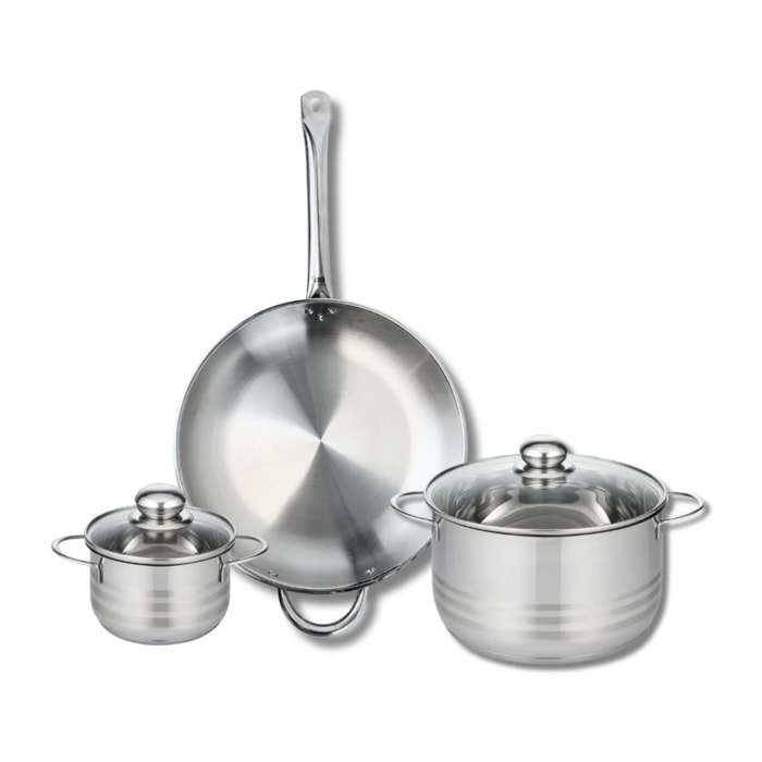Ensemble de 1 Poêle de cuisson 32 cm et 2 faitouts 14 et 24 cm Elo Profi Brillant
