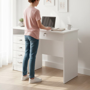 Scrivania Da Ufficio Con 5 Cassetti E Cassetto Con Serratura Desk Moderno Salvaspazio Per Studio Cameretta E Home Office 109.3 x 48.5 x 75.6 Cm Bianco