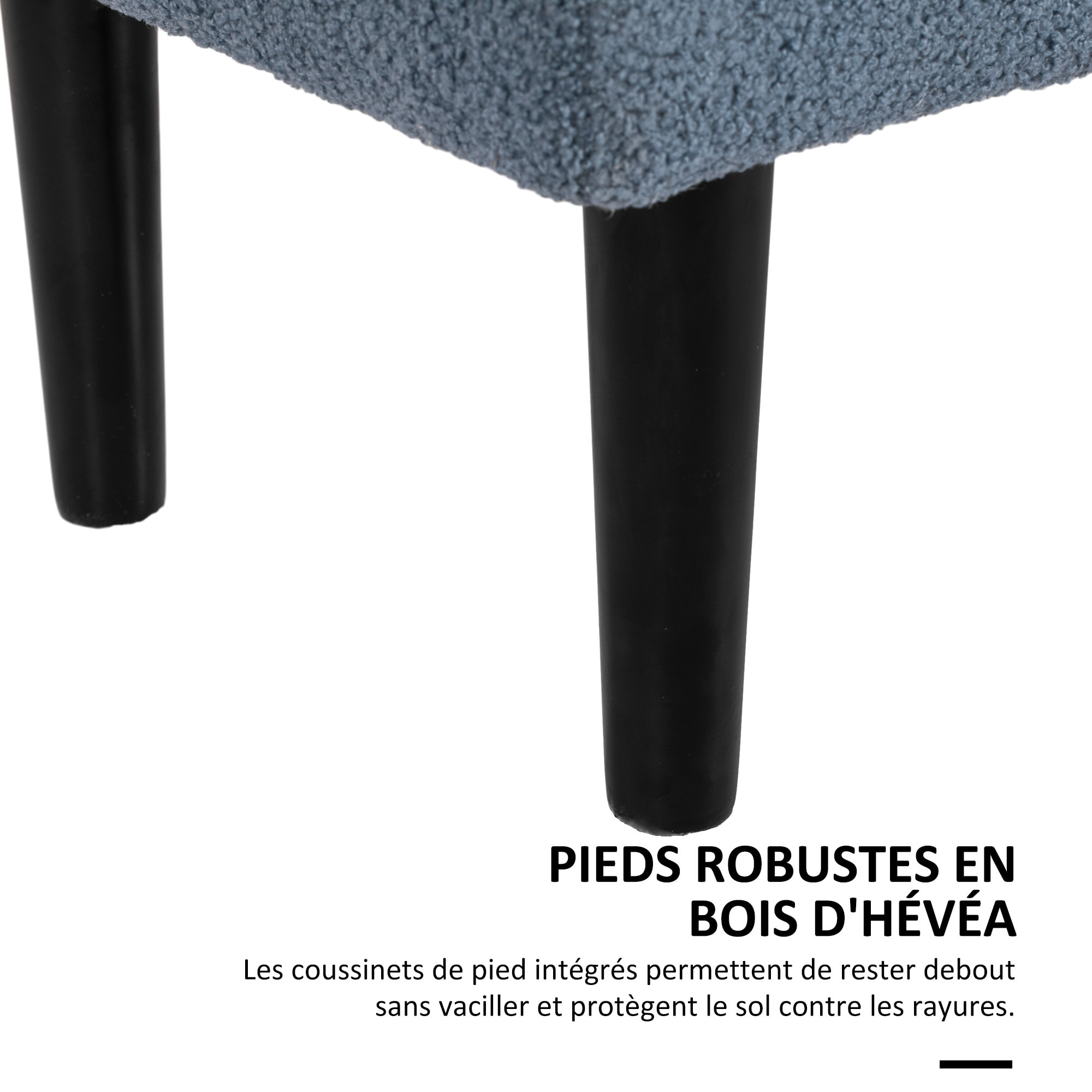 Banc coffre de rangement 2 en 1 piètement bois noir tissu bouclette bleu