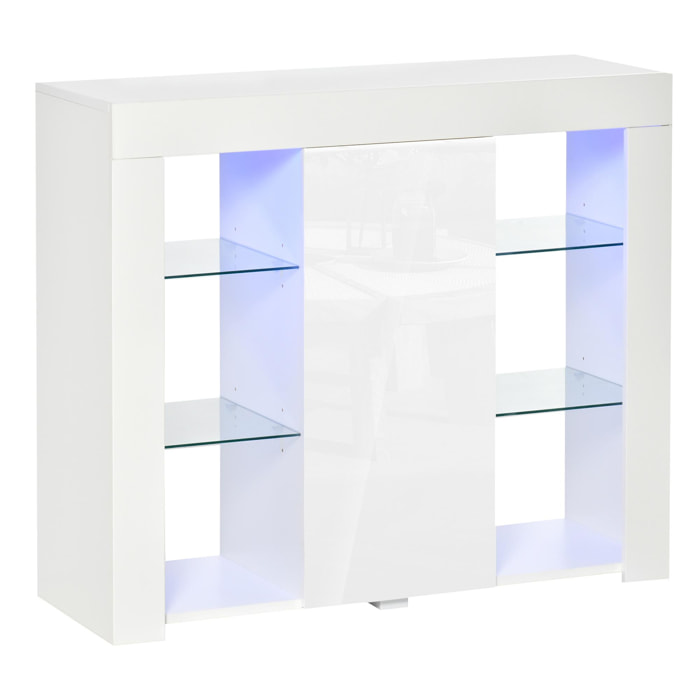 Aparador Moderno con Luces LED Mueble Buffet con 1 Puerta de Alto Brillo Cierre a Presión Estantes Ajustables y Control Remoto 97x35x83 cm Blanco