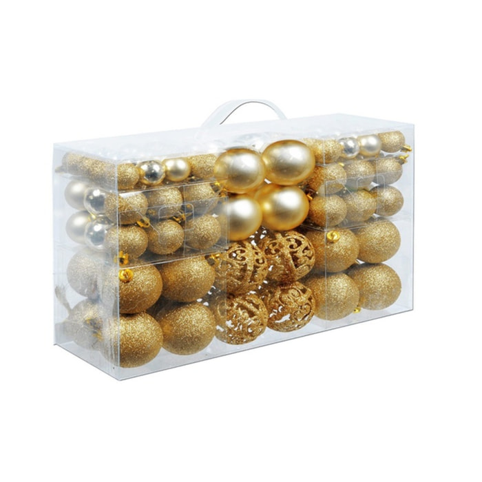 Confezione 100 Palline di Natale Colore Gold, Palle di Natale Diametro 3/4/6 cm, Addobbi E Decorazioni per Albero di Natale, Colore Oro