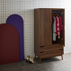 Armoire dressing vintage décor bois 2 portes. 2 tiroirs. 1 tringle