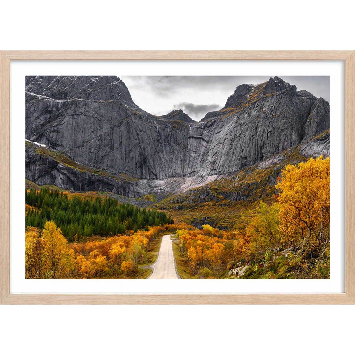 Affiche Lofoten, Face au mur Affiche + cadre en bois - Chêne