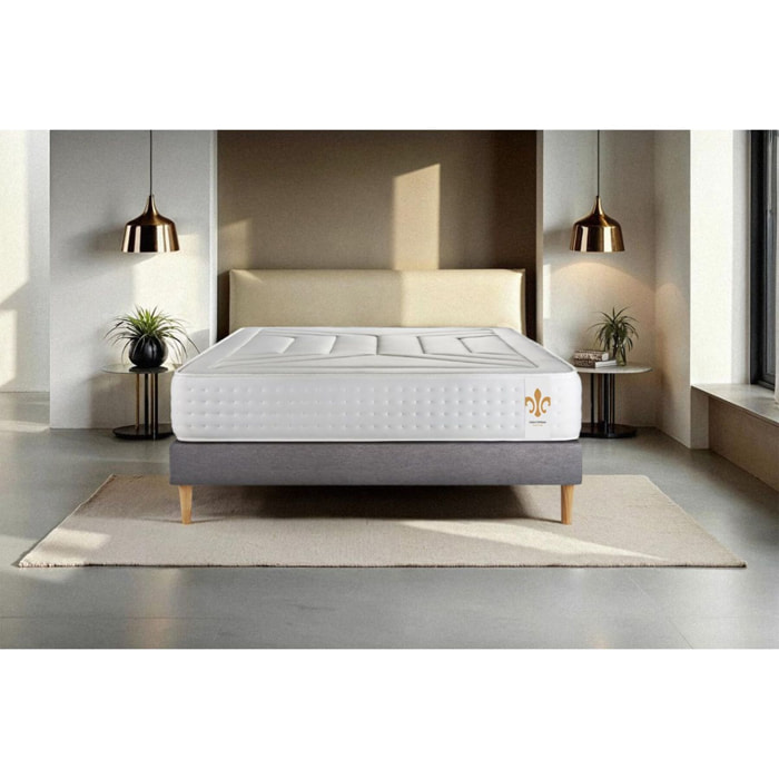 Ensemble Matelas Vingt-Quatre - 24cm - Ressorts ensachés et mémoire de forme - Confort d'exception - Sommier Tapissier Gris