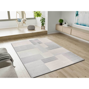 BARESA Alfombra geométrica con relieve en tonos gris y beige, varias medidas disponibles