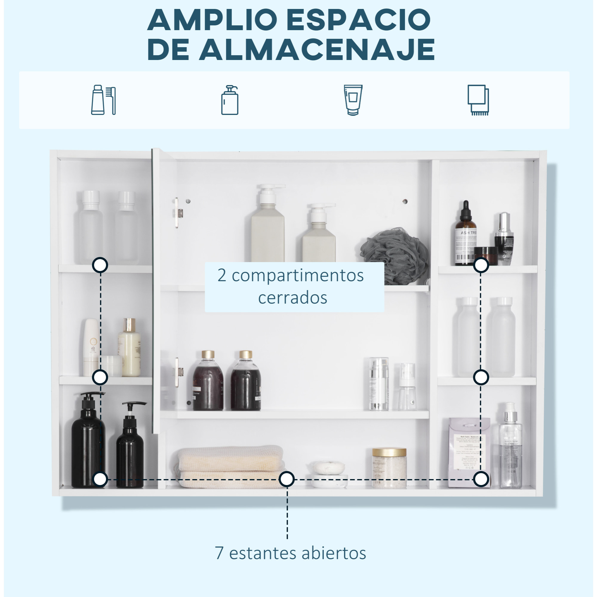 Armario de Baño con Espejo Armario de Pared Mueble de Baño Colgar con Puerta Estantes Abiertos 100x15x70 cm Blanco