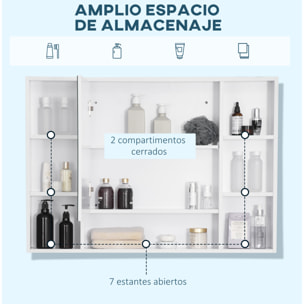 Armario de Baño con Espejo Armario de Pared Mueble de Baño Colgar con Puerta Estantes Abiertos 100x15x70 cm Blanco