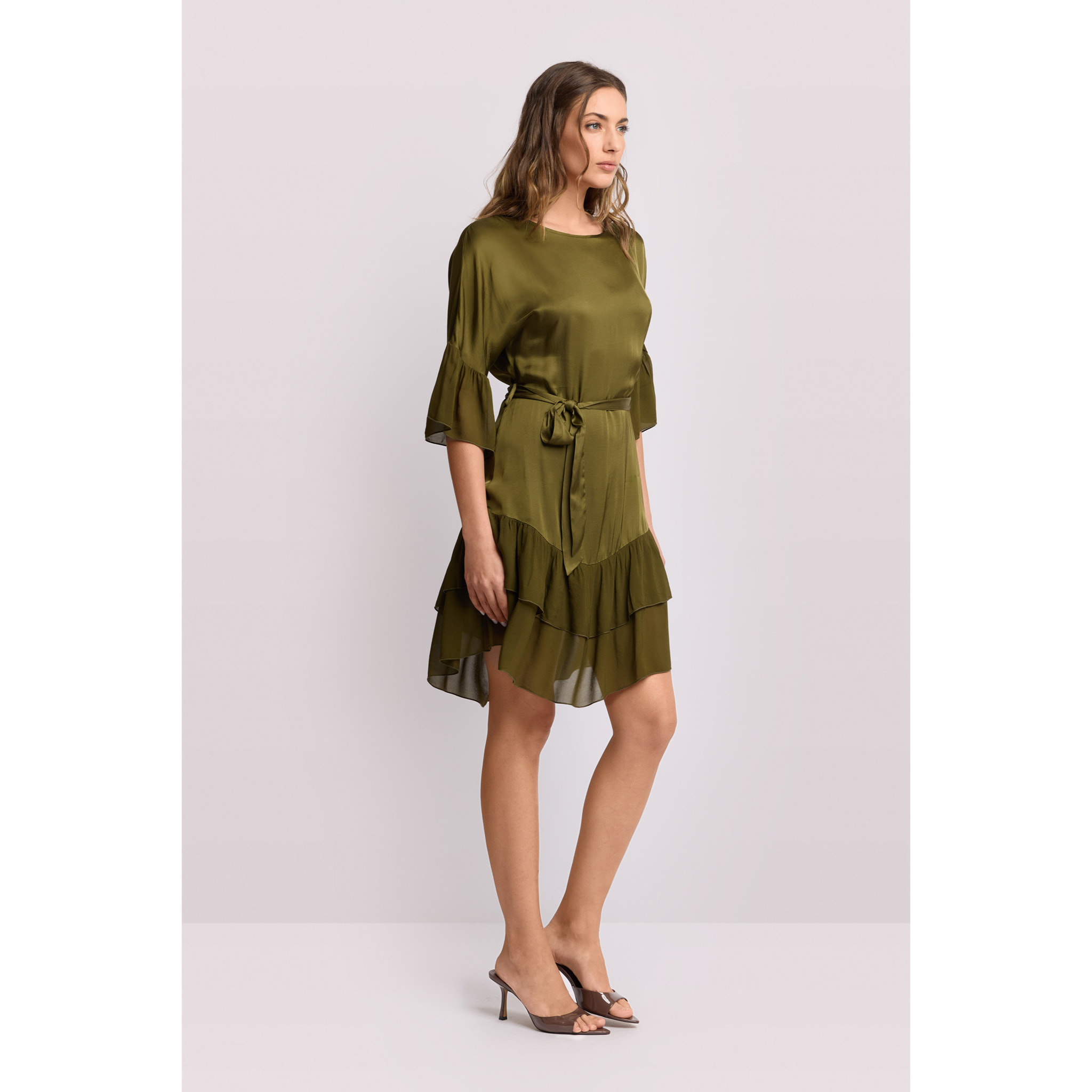 Kocca - Abito elegante con volant Donna, Tinta unita, Girocollo
