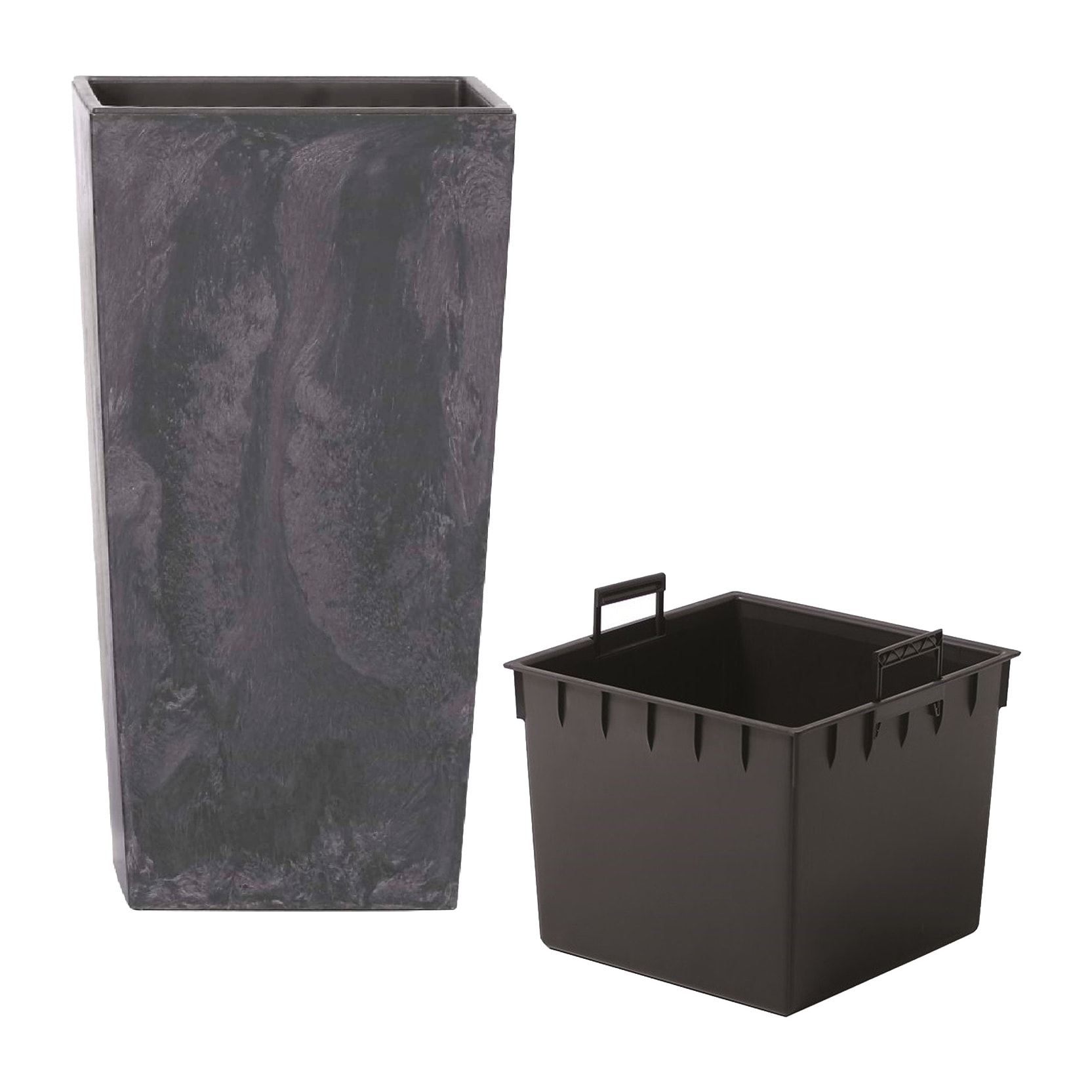 Maceta alta 11,4 l urbi square effect de plástico con depósito en color antracita, 37,5 (alto) x 19,5 (ancho) x 19,5 (profundo) cms