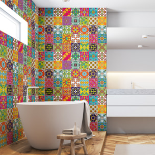 Stickers muraux - Sticker Mural Carrelage adhésif Cuisine Salle de Bain - 60 STICKERS CARREAUX DE CIMENT AZULEJOS NICOLO