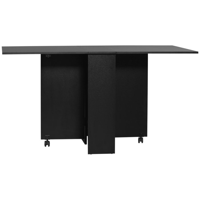 Mesa de Comedor Plegable Mesa Abatible de Cocina con 2 Ruedas 2 Estantes de Almacenaje y 2 Alas Abatibles Estilo Moderno para Restaurante Sala 75x140x74 cm Negro