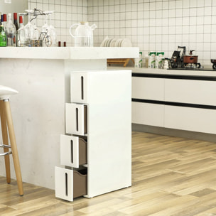 Carrello salvaspazio slim con 4 cassetti bianco e marrone