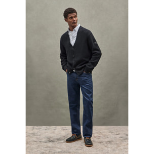 Cardigan in punto costa inglese nero con toppa Polo Club