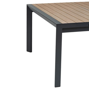 Table de jardin extensible carrée "Évasion" effet bois honey & argile 10 places lates en aluminium