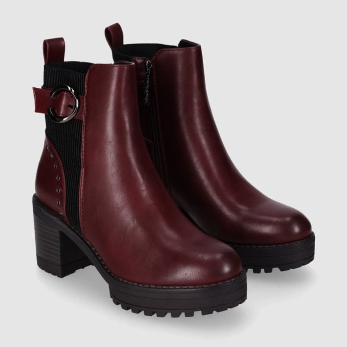 Botines - Vino - Tacón: 6 cm