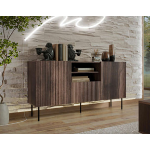 Franco - buffet bas - effet bois - 2 portes, 2 niches et 1 tiroirs - 150 cm - Bois / Noir
