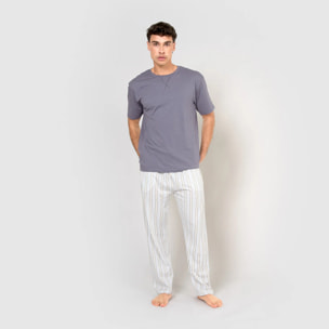 Pijama largo de algodón manga corta raya bill índigo