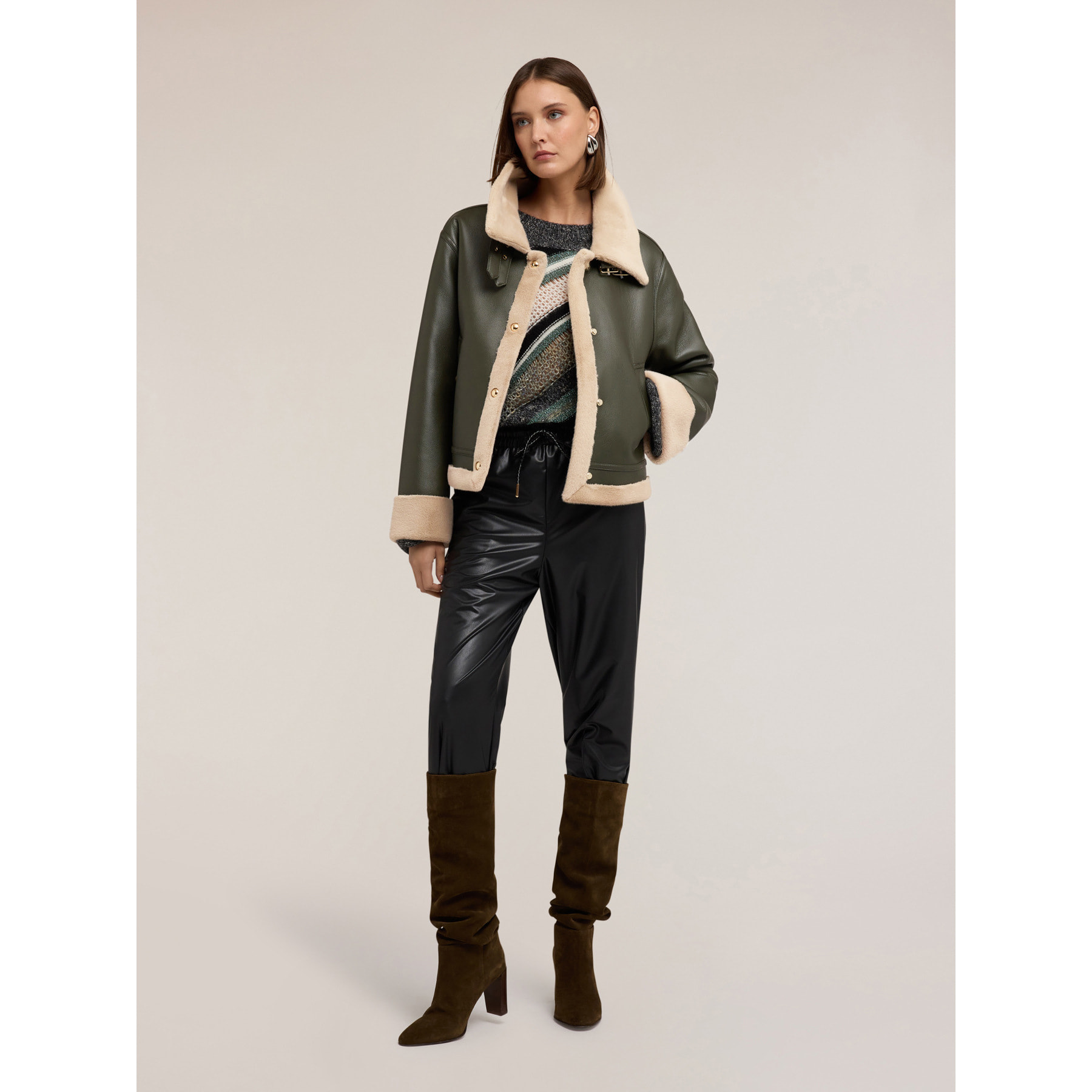 Motivi - Giubbotto effetto shearling con bottoni - Verde