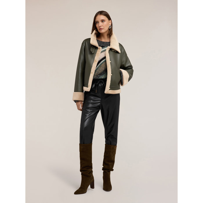 Motivi - Giubbotto effetto shearling con bottoni - Verde