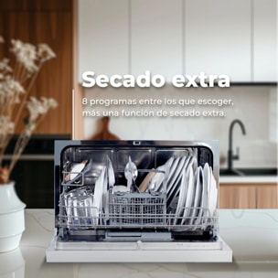 Lavavajillas EVVO Mini D, 6 Cubiertos, 8 Programas, Blanco, Ancho 550 mm
