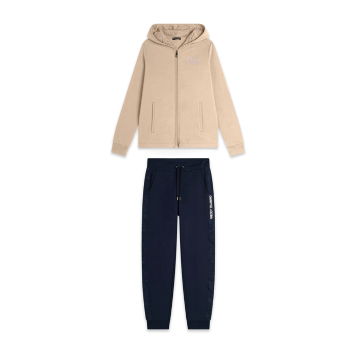 Tuta donna con zip, cappuccio e dettagli paisley