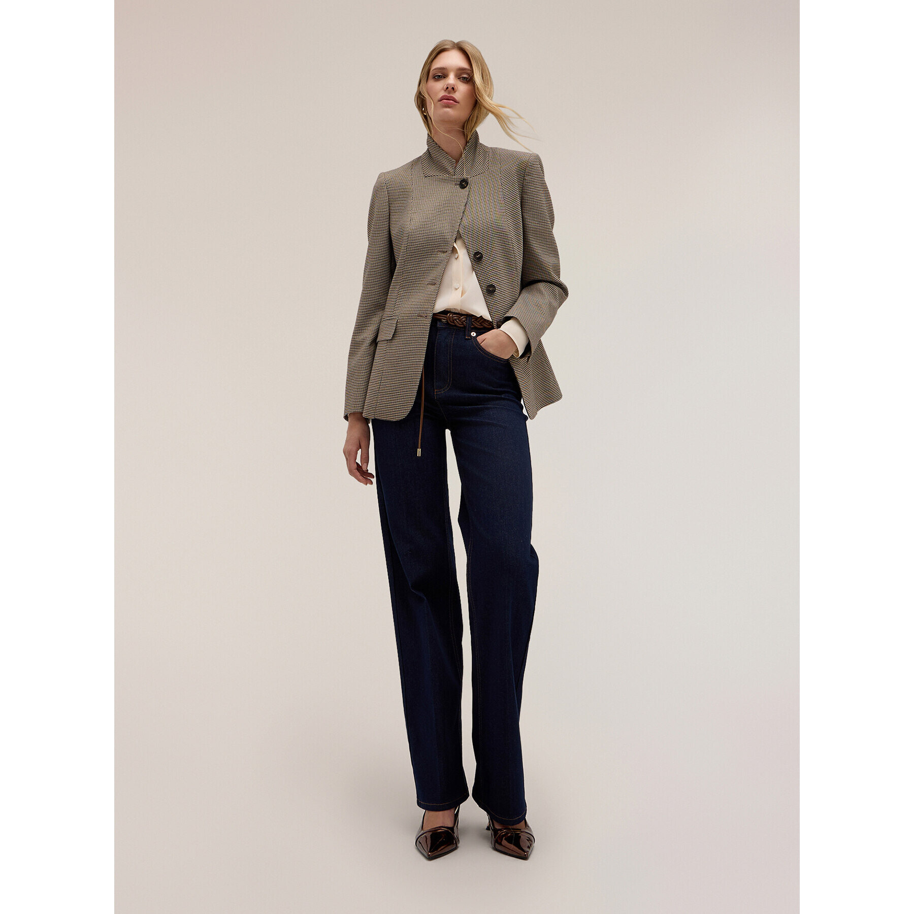 Motivi - Giacca strutturata check collo alto - Beige
