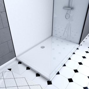Pack douche à l'Italienne 90x120 - Kit Panneaux muraux Blanc/Noir + receveur + Paroi transparente
