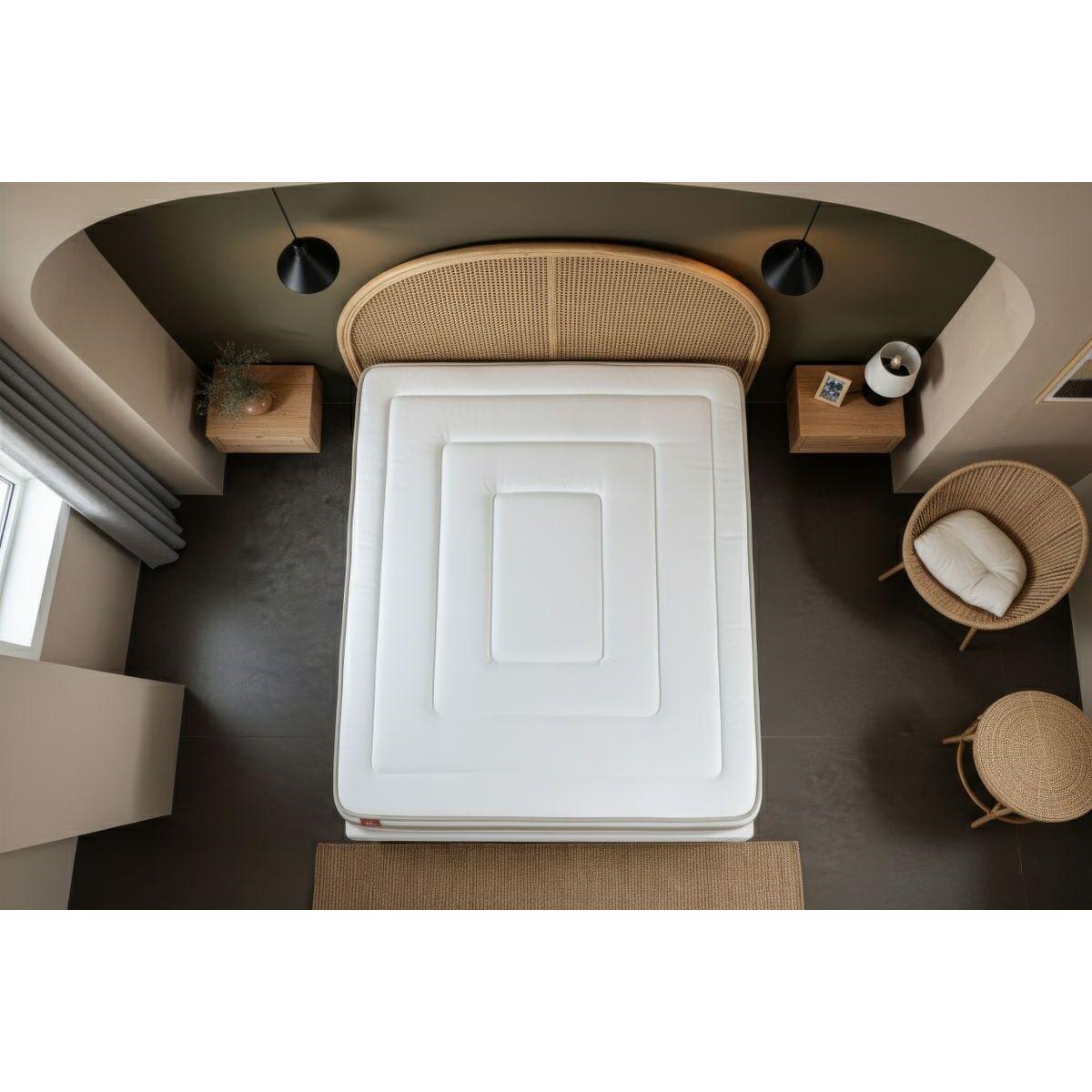 Ensemble Matelas Le Raffiné - 26cm - Ressorts ensachés et mémoire de forme - Confort haut de gamme, impact réduit. - Sommier Tapissier Beige