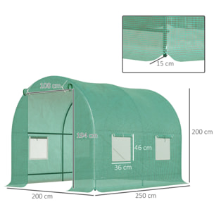 Cubierta de Invernadero de Túnel 250x200x200 cm con 4 Ventanas Puerta Enrollable