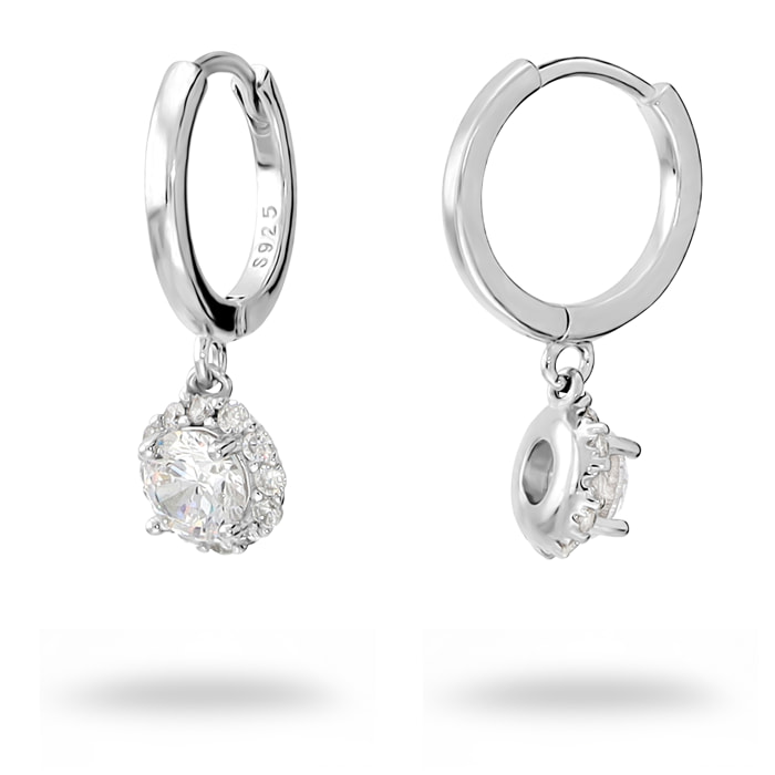 Orecchini a Cerchio in Argento 925 placcato Rodio con Punto Luce in Cubic Zirconia