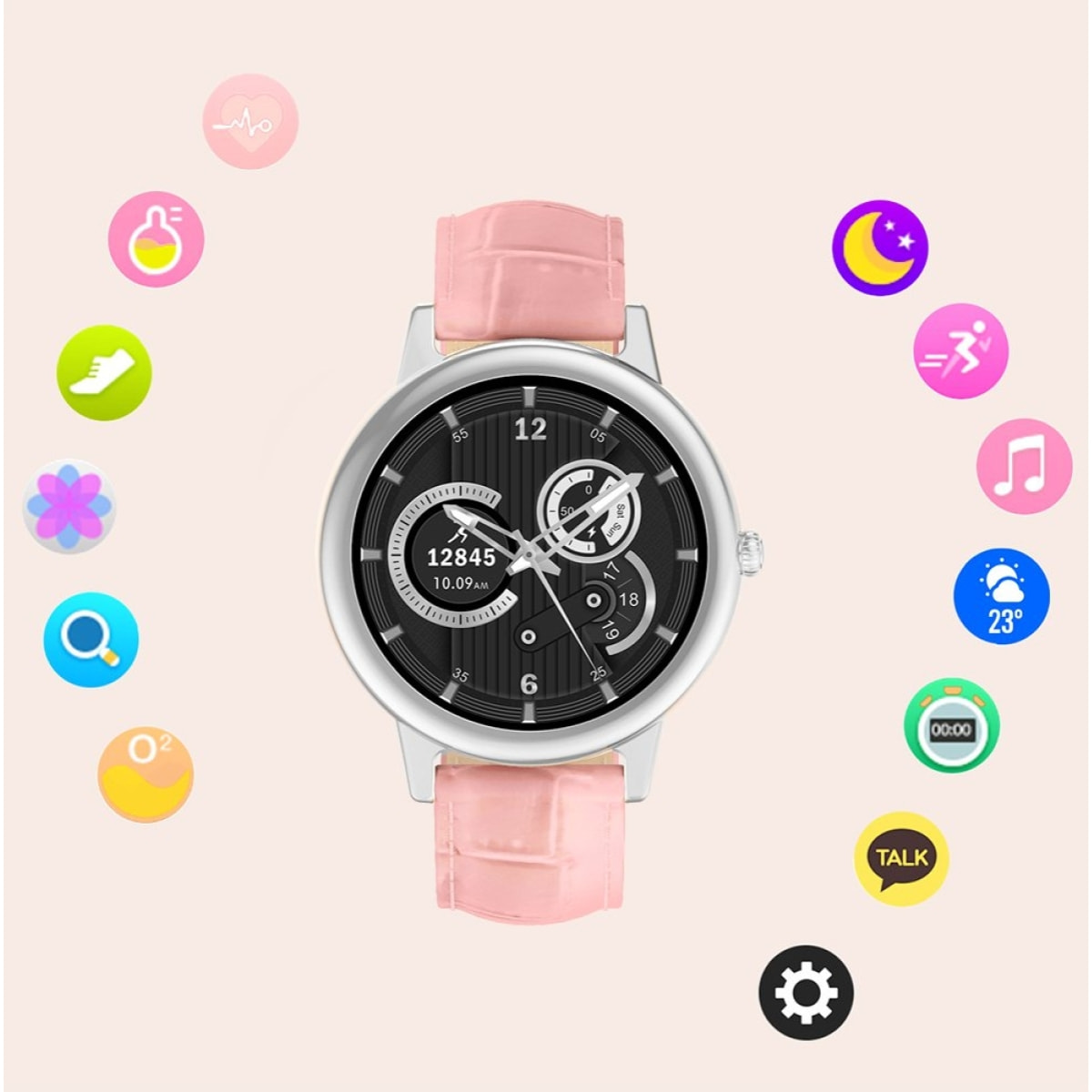 Montre connectée Bluetooth contrôle de musique, podométre - Bracelet Rose façcon croco