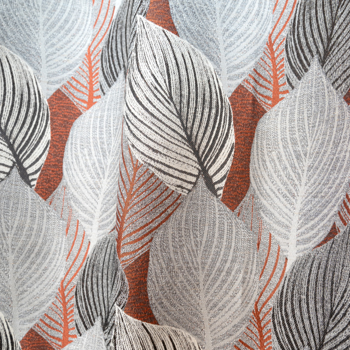 Rideau jacquard motif feuilles de ficus - Brique