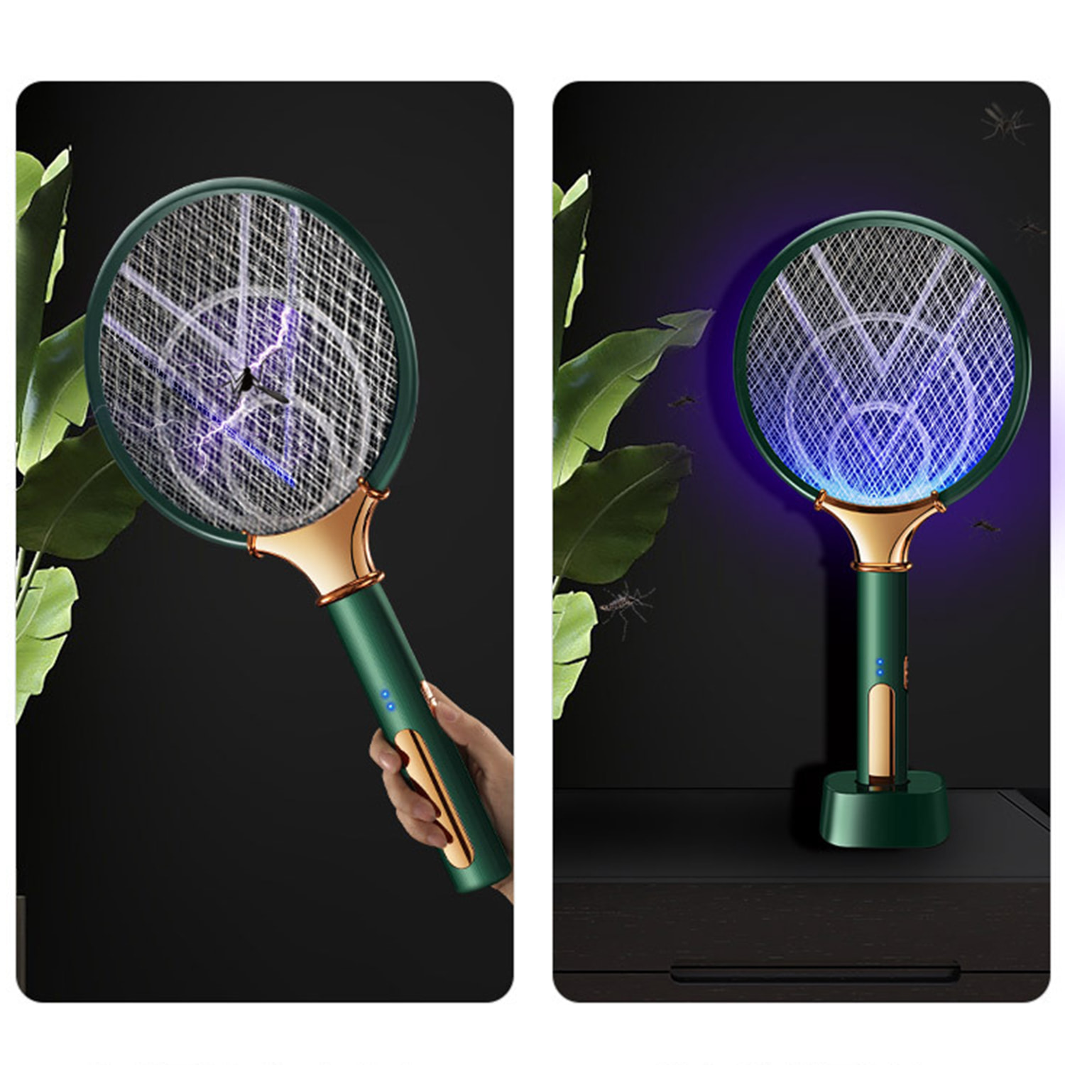 Racchetta elettrica intelligente per uccidere zanzare. Batteria al litio incorporata. Luce di 360-400 NM. Efficace contro mosche, zanzare e falene.
