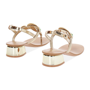 Sandalo con tacco basso donna oro-verde
