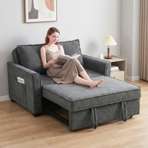 Sofá Cama 2 Plazas 3 en 1, Sofá Cama de Tejido Rizo con Respaldo Ajustable 3 Niveles, Bolsillos Laterales, 2 Almohadas con Fundas Extraíbles para Sala de Estar, Espacios Pequeños, Gris Oscuro