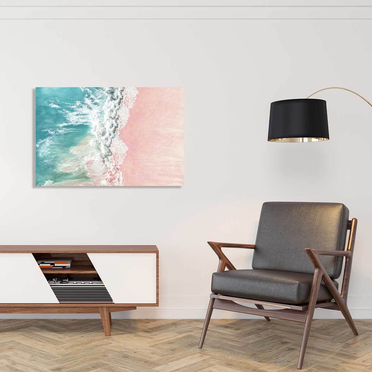 Tableau paysage mer plage de sable rose  Toile imprimée