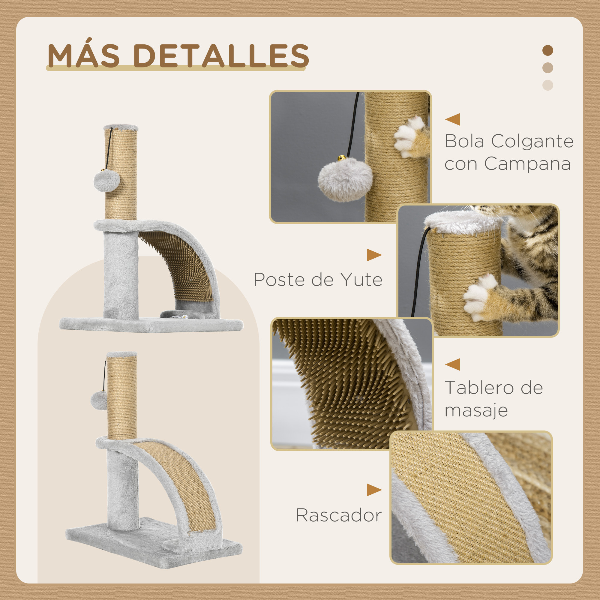 Árbol Rascador para Gatos Altura 43 cm Mini Árbol para Gatos Torre para Gatos con Tabla para Rascar Bola Colgante y Poste de Yute Gris