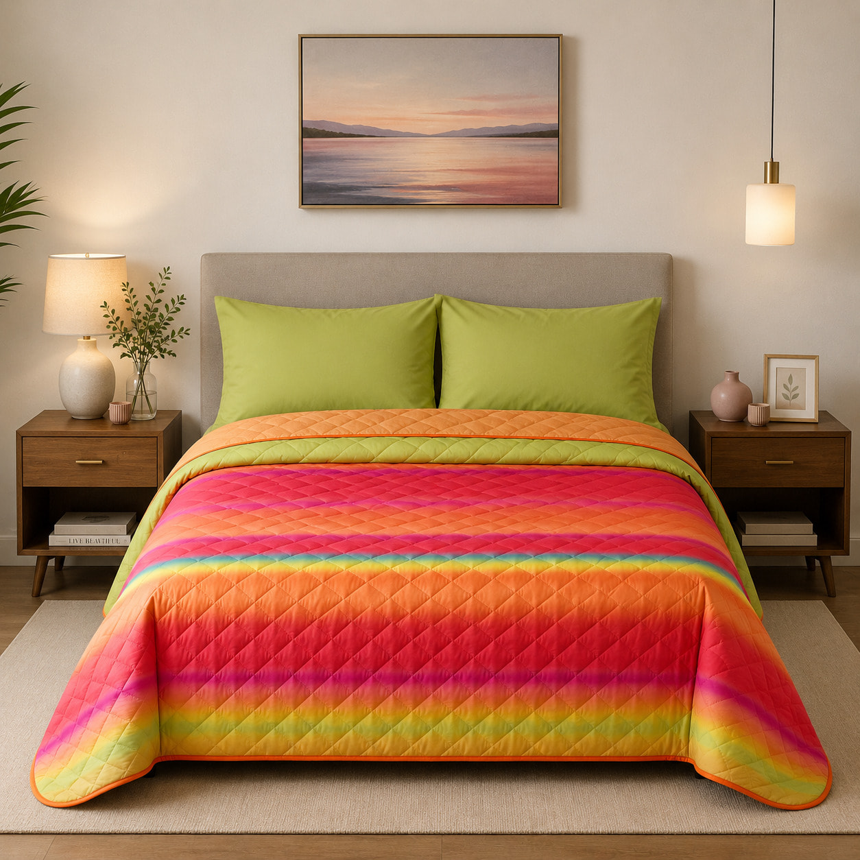 BASSETTI Completo letto in cotone Made in Italy_Matrimoniale_Righe Arancio