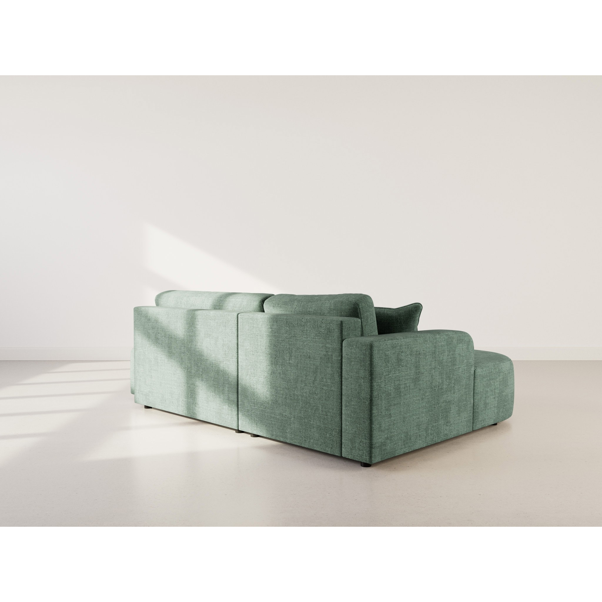 Miro - Canapé d'angle gauche 4 places convertible avec coffre en velours texturé - Vert